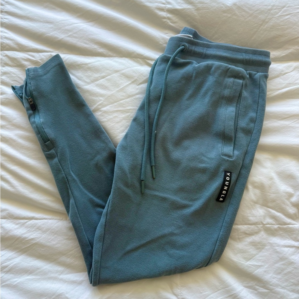 YoungLA Men’s Medium Teal Blue Joggers with pockets and quarter zip on ankle